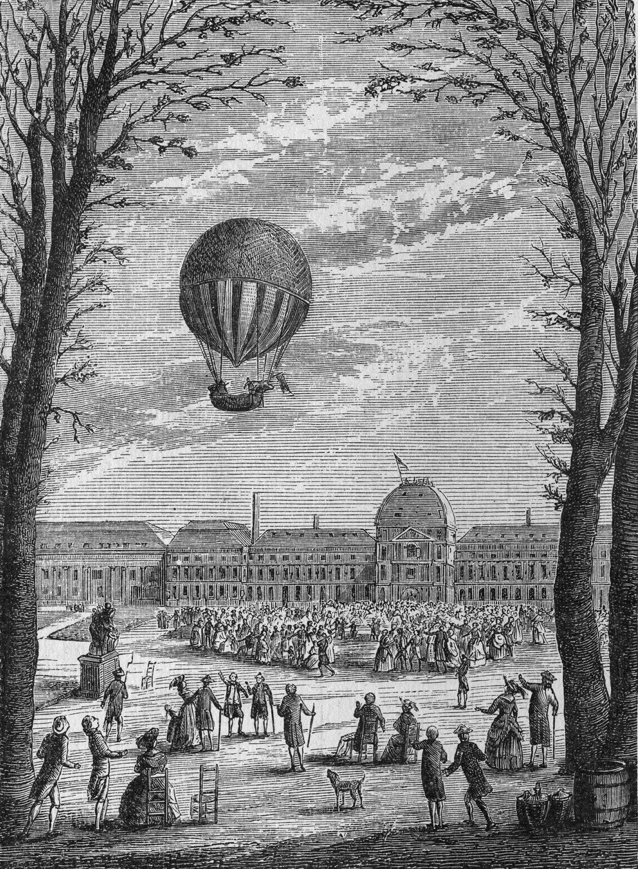Pierwsza lotnicza podróż Charlesa i Roberta do aerostatu na wodór, 1 grudnia autorstwa Unknown artist