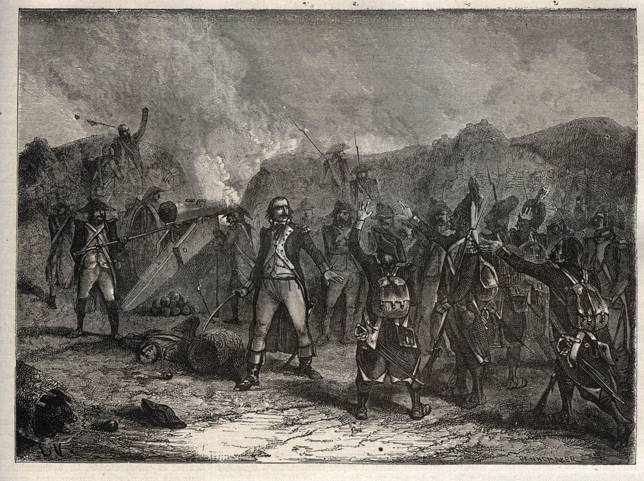 Pierwsza koalicja: pułkownik Antoine Guillaume (Antoine-Guillaume) Rampon (1759-1842) w bitwie pod Montenotte w dniu 12 kwietnia 1796 r. podczas kampanii włoskiej przeciwstawiającej się wojskom francuskim Napoleona Bonaparte armii austriackiej i sardyńskie autorstwa Unknown artist