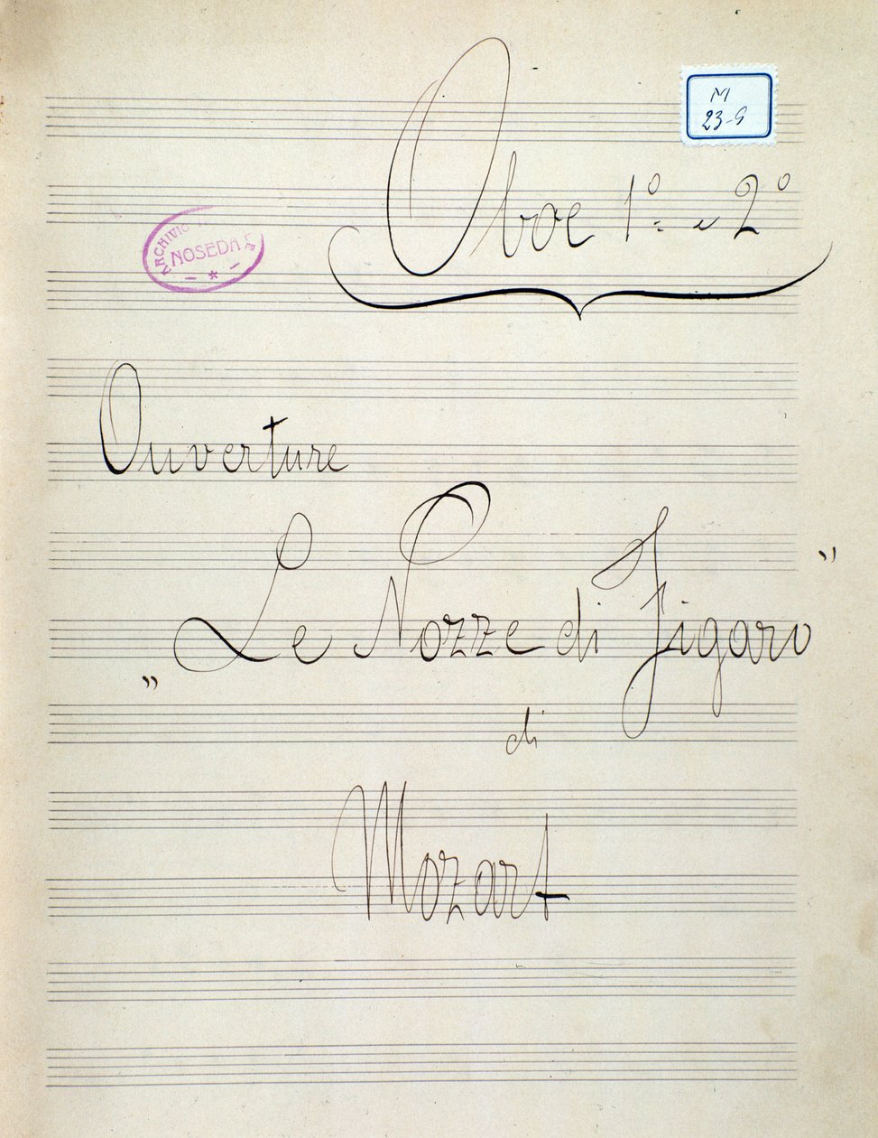 Pierwsza strona nuty na obój Le nozze di Figaro, opera Mozarta (XIX w.) autorstwa Unknown artist