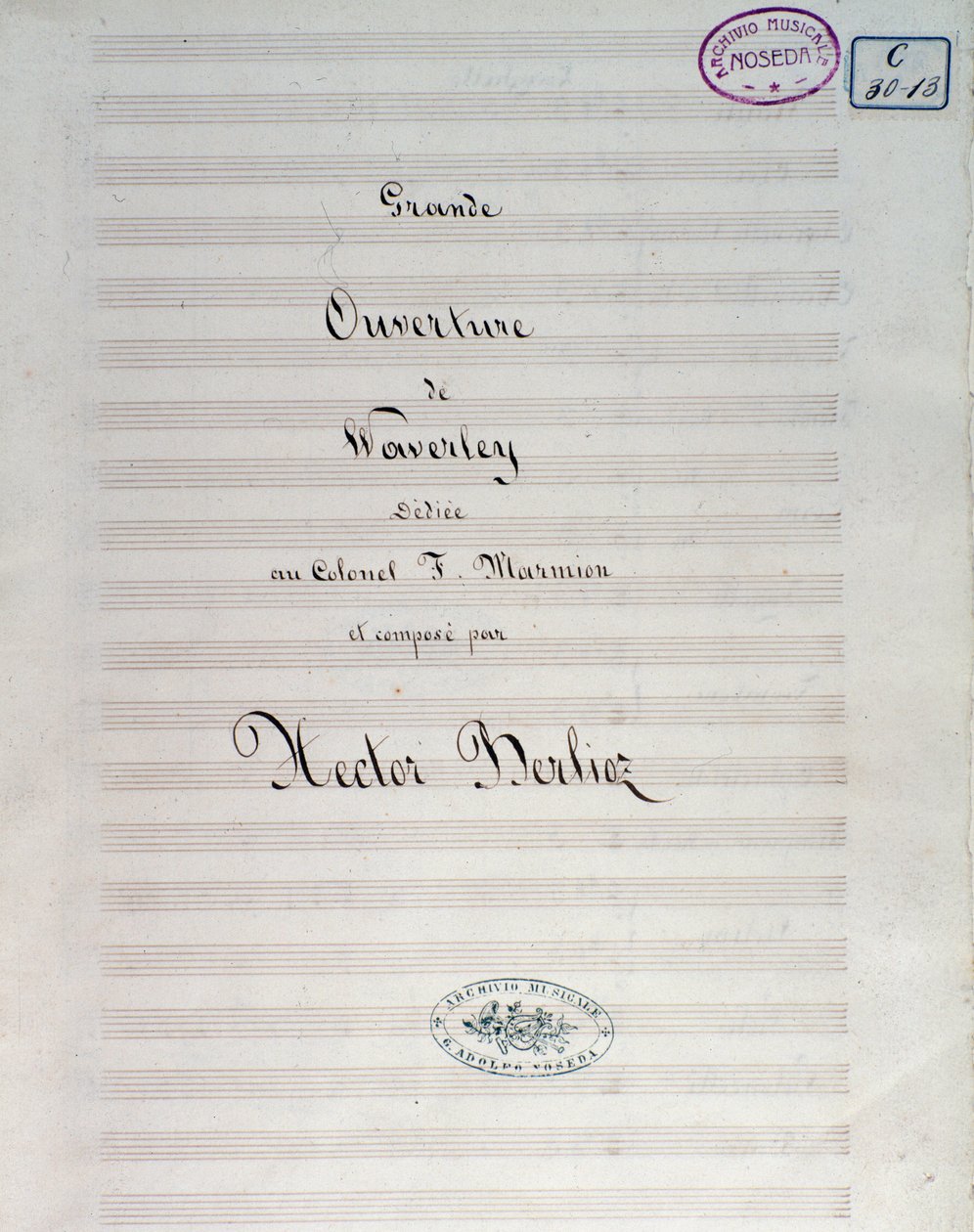 Pierwsza strona nut do Waverley opus 1, uwertura Hectora Berlioza autorstwa Unknown artist