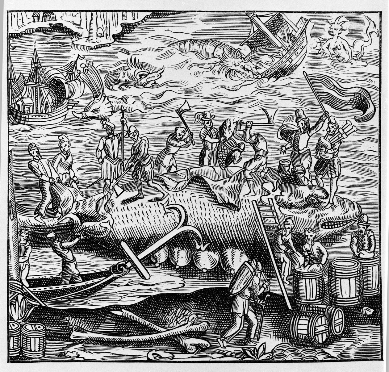 Wędkarstwo i wielorybnictwo na podstawie drzeworytu z „Kosmografii uniwersalnej” Theveta. Paryż 1575 autorstwa Unknown artist