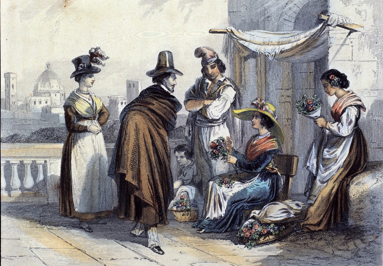 Kwiaciarnia we Florencji. Litografia około 1820 autorstwa Unknown artist