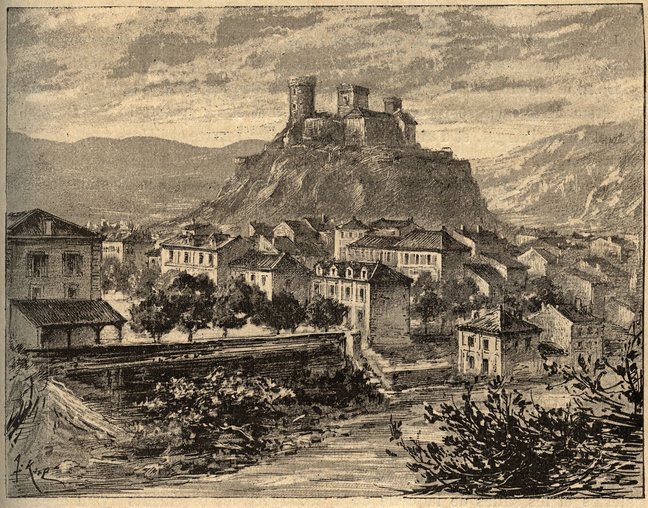 Foix - Ariege - Occitanie - grawer w „” PATRIE” - PECTUREQUIREQUE OPIS FRANCJI W 6 TOMACH LUCIENA HUARDA - koniec XIX wieku autorstwa Unknown artist