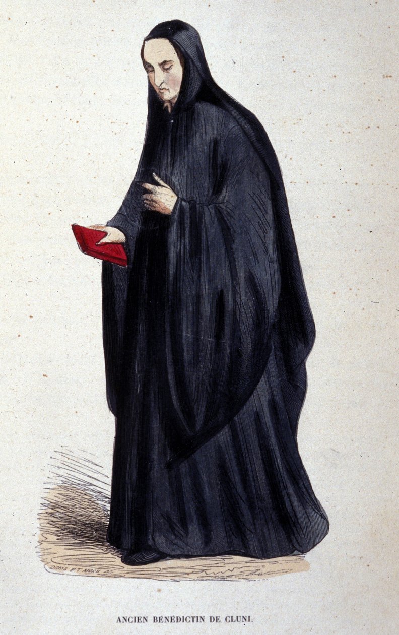 Były benedyktyn po Cluny. Rycina z albumu na zakony, Paryż autorstwa Unknown artist