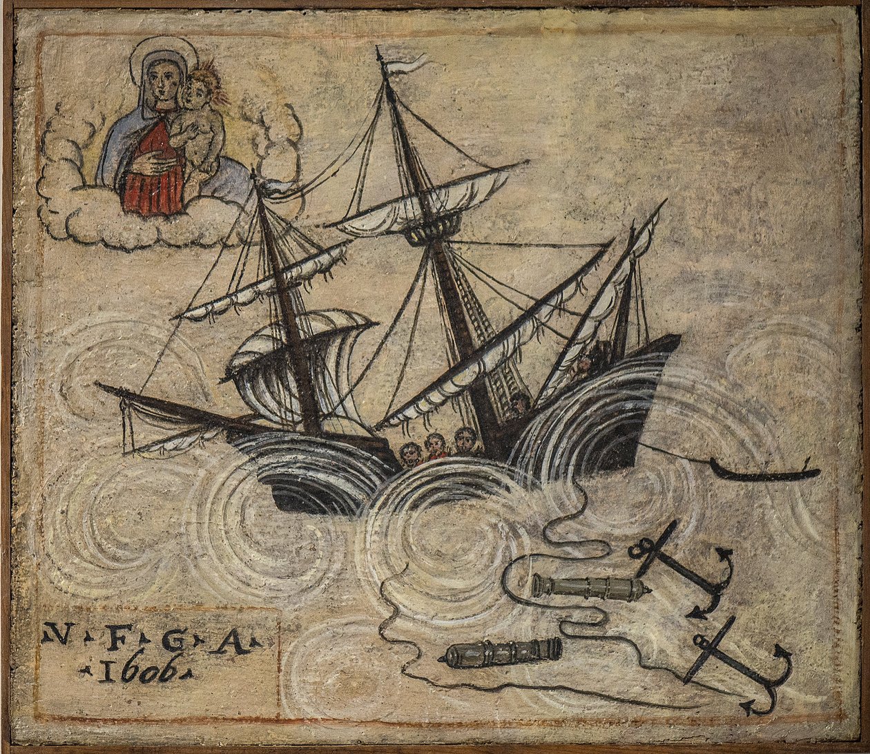 Były żeglarz woto (ex voto), popularna oferta jako rękojmia oddania i wdzięczności żeglarza przeżywającego niebezpieczeństwa morza pochodzące z kościoła Najświętszej Marii Panny z Łuku Neapolitańskiego (Madonna dell
