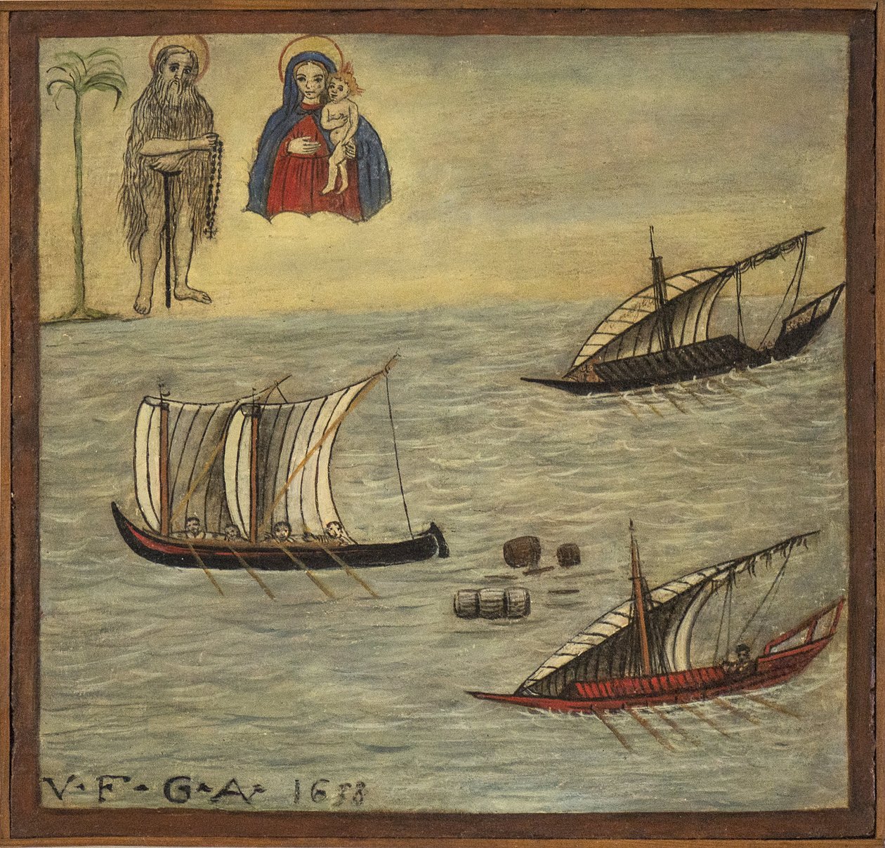 Były żeglarz woto (ex voto), popularna oferta jako rękojmia oddania i wdzięczności żeglarza, który przetrwał niebezpieczeństwa morza, pochodzący z kościoła Carmine, Torre del Greco, niedaleko Neapolu 1638 Włochy autorstwa Unknown artist