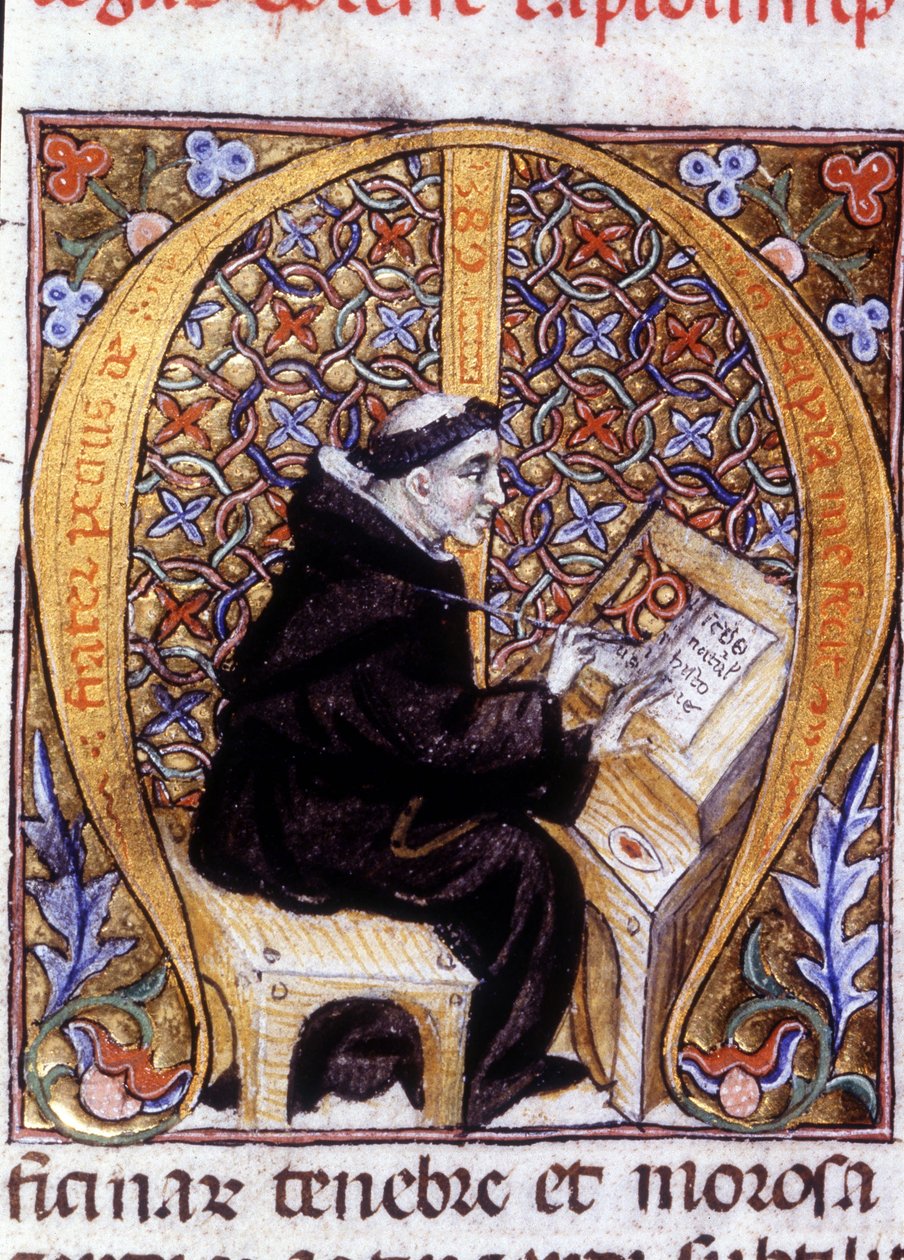 Fra Pietro di Pavia (Frere Pierre de Pavia), kopista w pracy („M”). Rękopis z XIV wieku. autorstwa Unknown artist