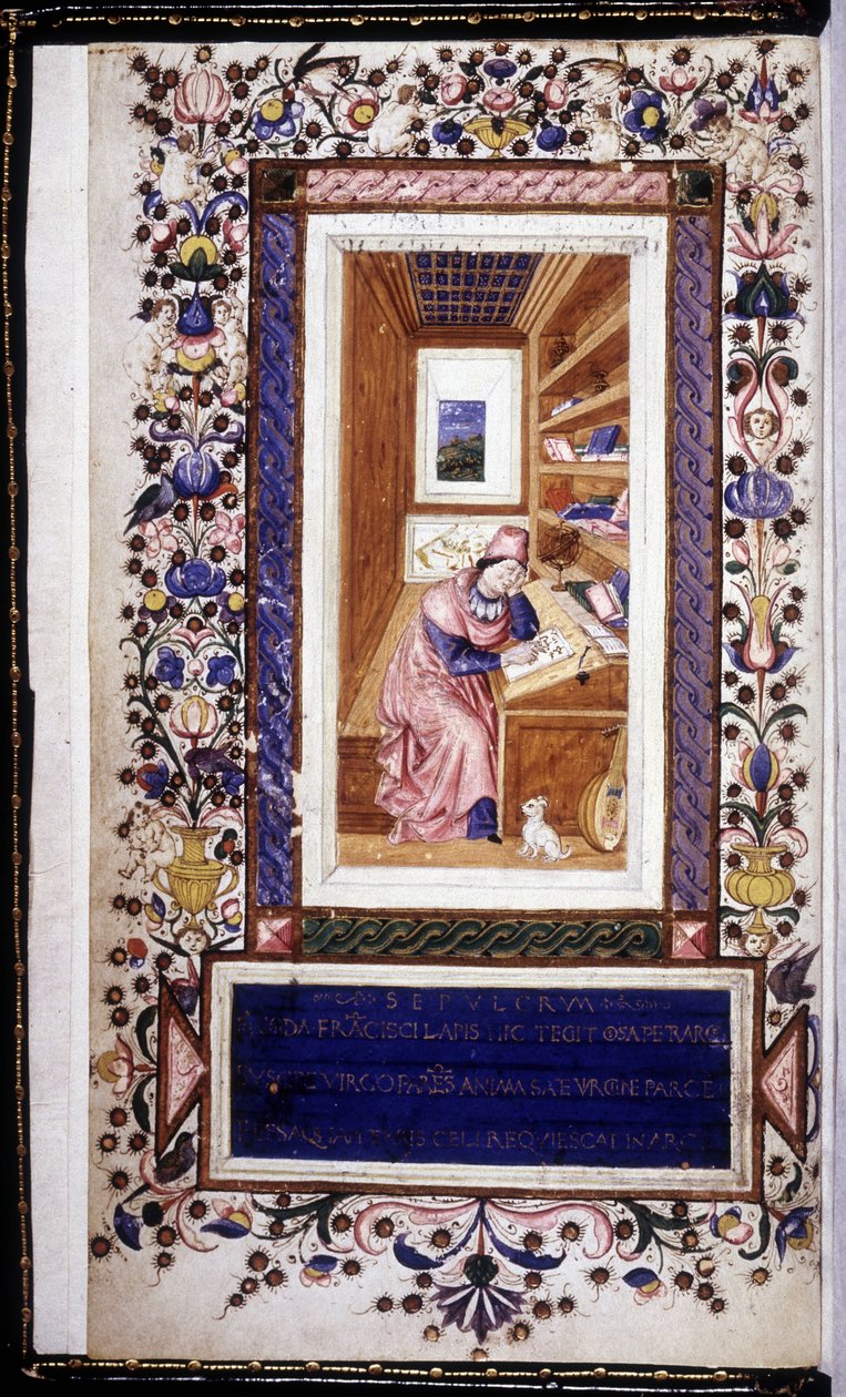 Francesco Petrarca (Petrarka) (1304 - 1374), miniatury z XV wieku. Biblioteka Trivulziana. Mediolan autorstwa Unknown artist