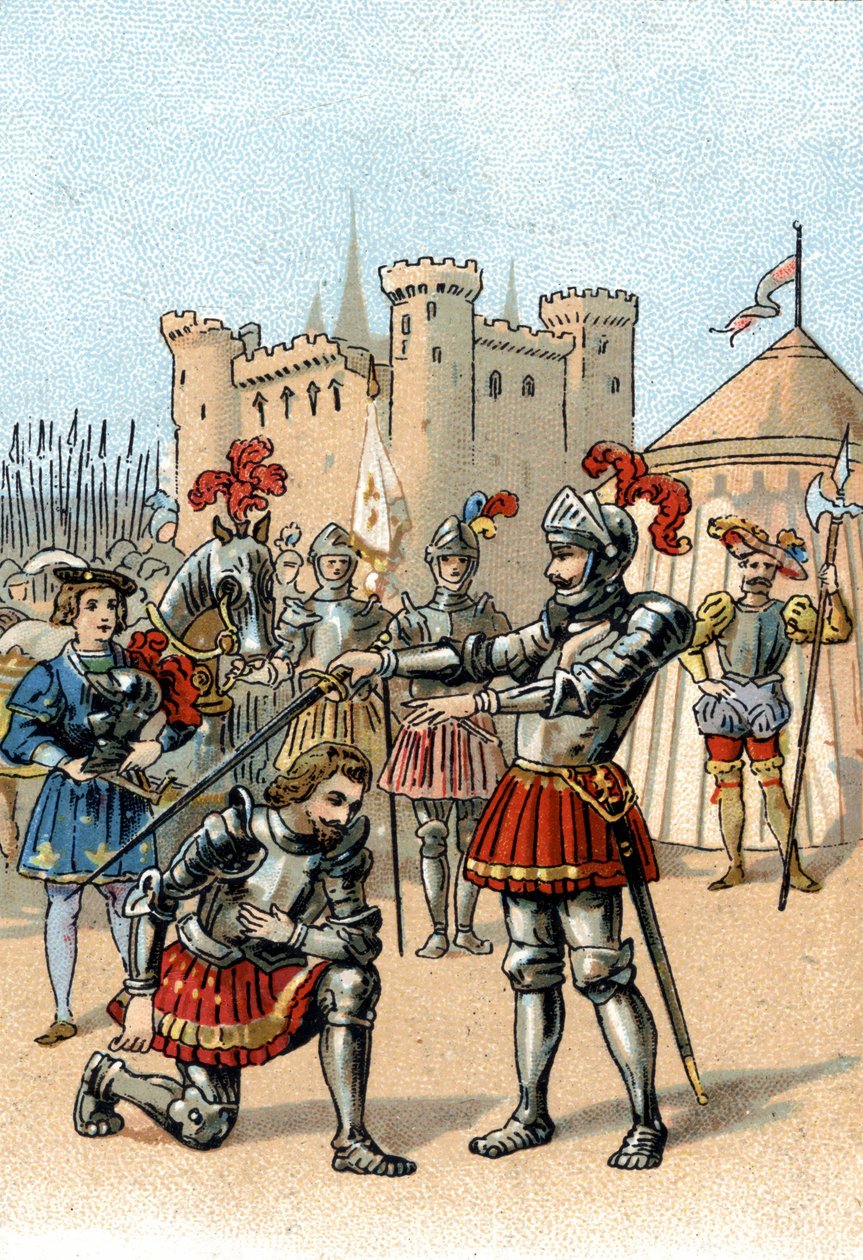 Franciszek I z Francji prosi o pasowanie na rycerza przez Kawalera Bayarda po zwycięstwie w bitwie pod Marignano we Włoszech autorstwa Unknown artist