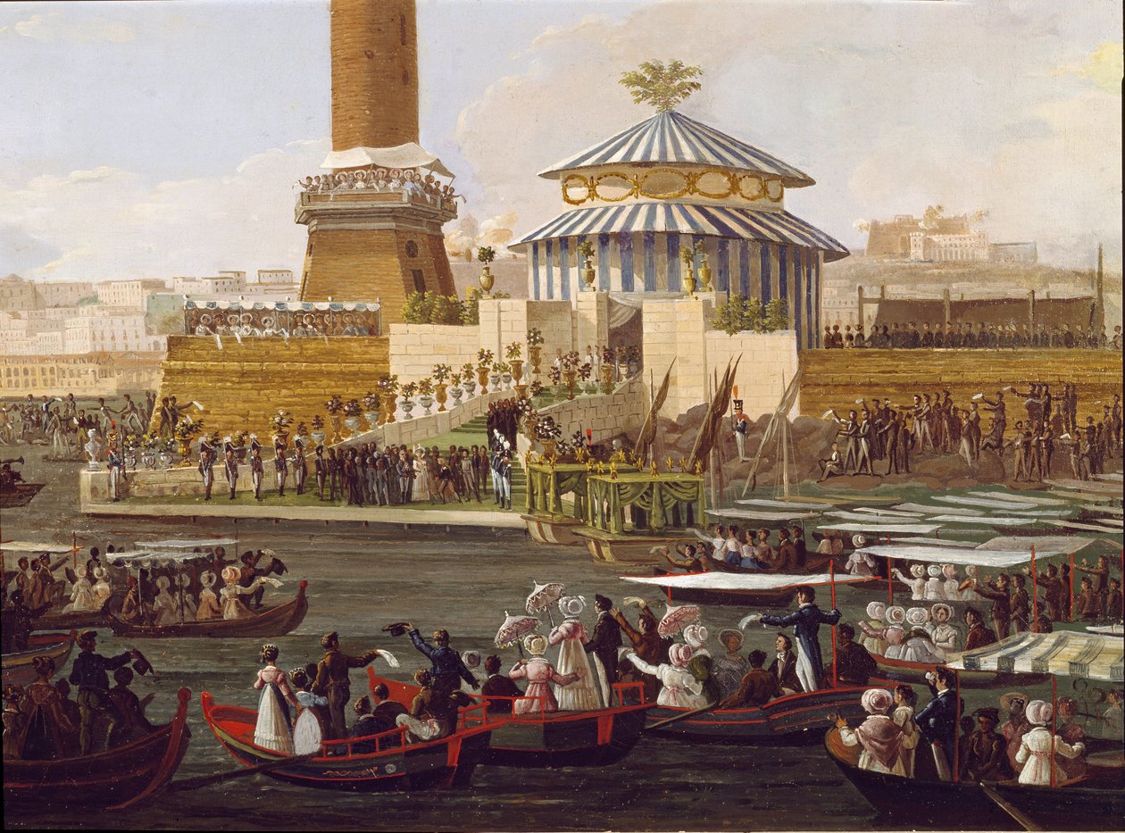 Franciszek I z Obojga Sycylii (1777-1830) i jego żona Marie Isabella z Hiszpanii (1789-1848) na ceremonii w Arsenale Neapolitańskim autorstwa Unknown artist