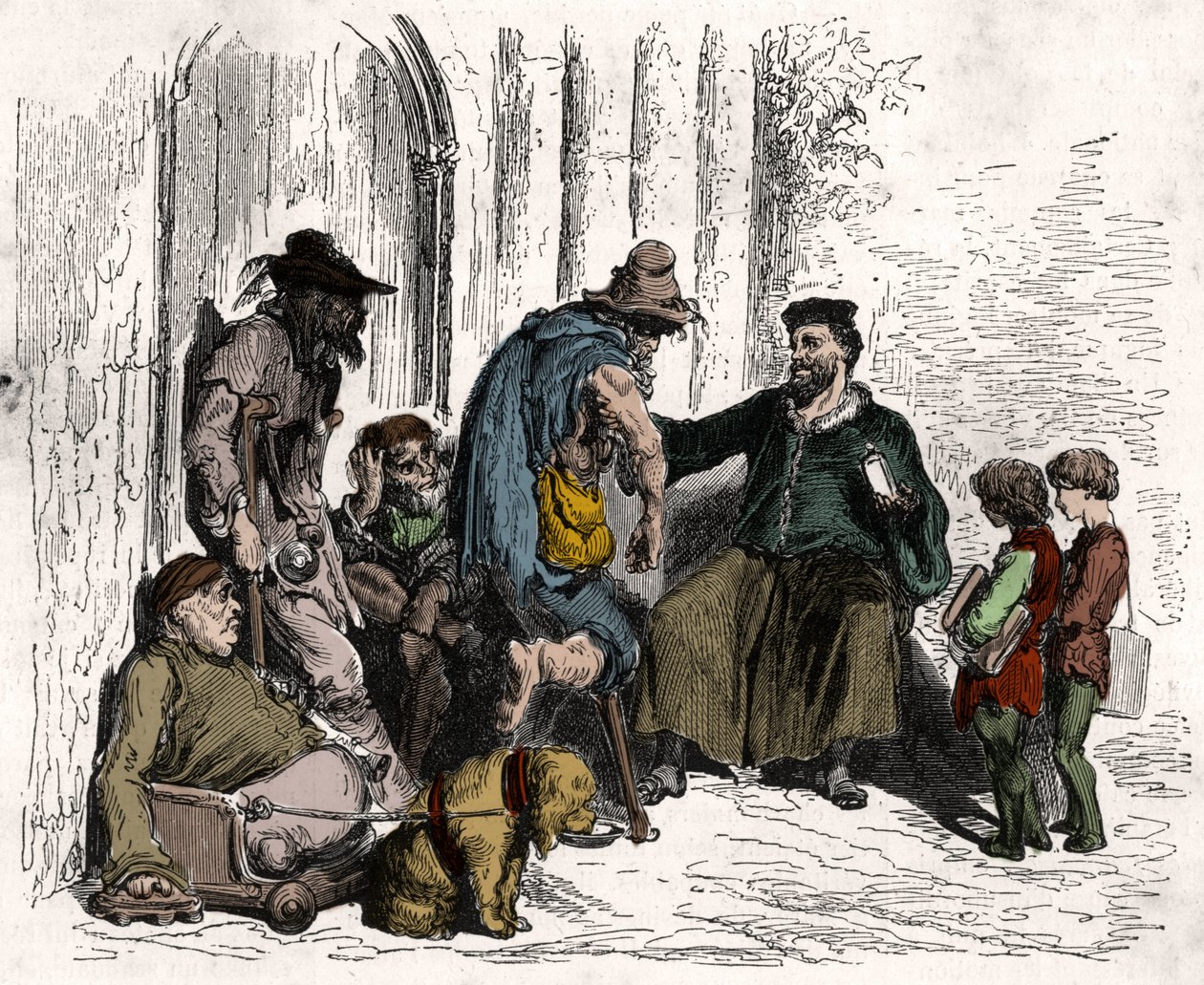 Francois Rabelais (1494-1553), lekarstwo na upośledzenia. Rycina z 1880 r. w prywatnej kolekcji „La republique illustree”. autorstwa Unknown artist