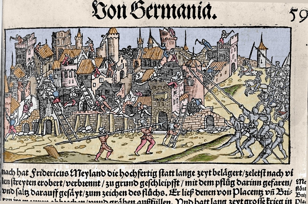 Fryderyk Barbarossa Cesarz Świętego Cesarstwa Rzymskiego podbił i zniszczył Mediolan. W 1162 r. autorstwa Unknown artist