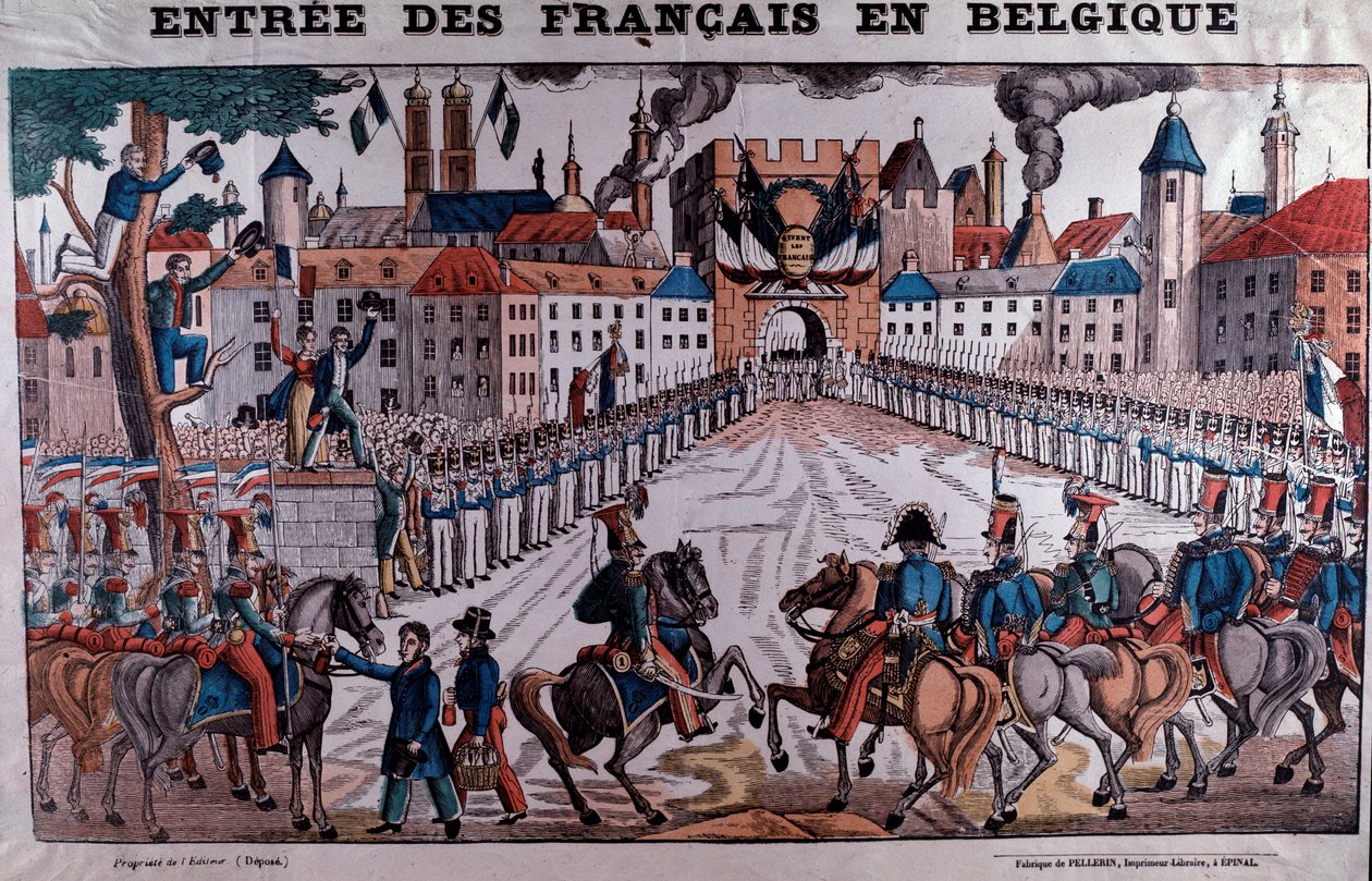 Armia francuska wkraczająca do Belgii, by wesprzeć belgijską niepodległość w październiku 1830 r. (Grawerowanie) autorstwa Unknown artist