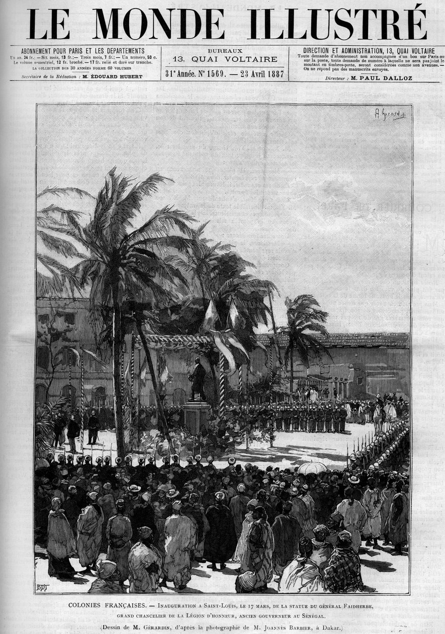 Kolonie francuskie: Inauguracja pomnika generała Faidherbe, wielkiego kanclerza Legii Honorowej, byłego gubernatora Senegalu, 17 marca autorstwa Unknown artist