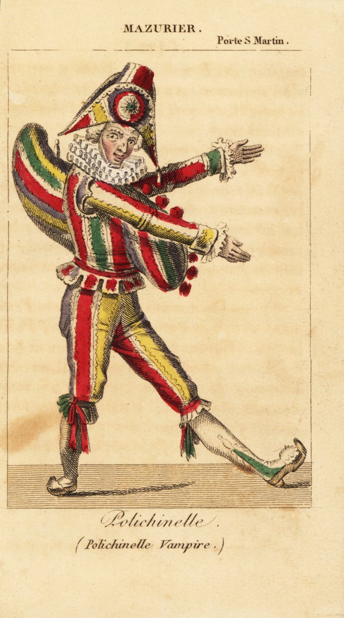 Francuski tancerz i mim Charles-Francois Mazurier jako Polichinello w Polichinelle Vampire Theodore de Banville w Theatre de la Porte Saint-Martin autorstwa Unknown artist