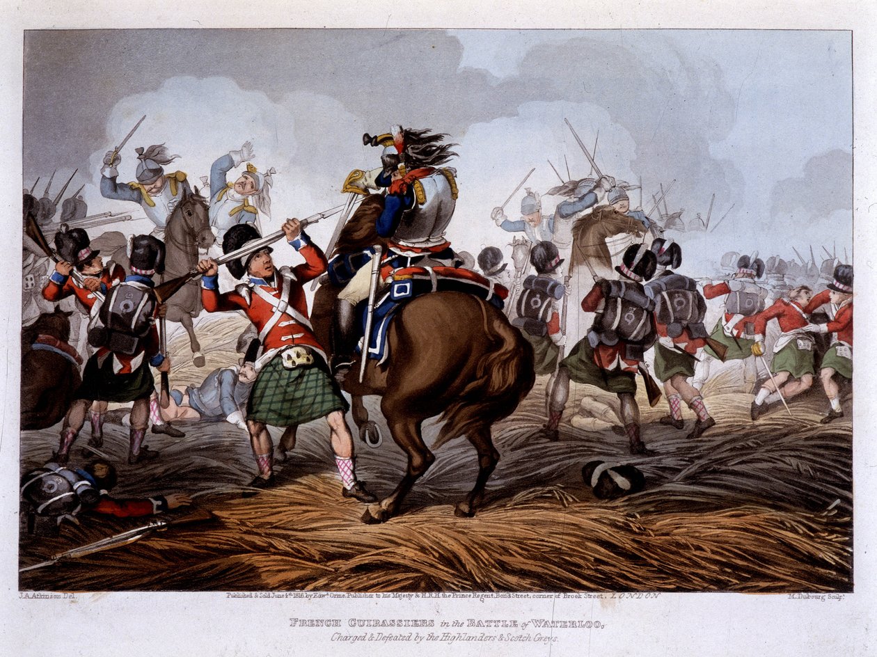 Francuscy kurasjerzy pod Waterloo – w „Anegdotach i incydentach historycznych, wojskowych i morskich, które dotarły do ramion Wielkiej Brytanii i ich sojuszników, kończące się na Waterloo” – Edward Orme, il. przez Fry, Londyn autorstwa Unknown artist