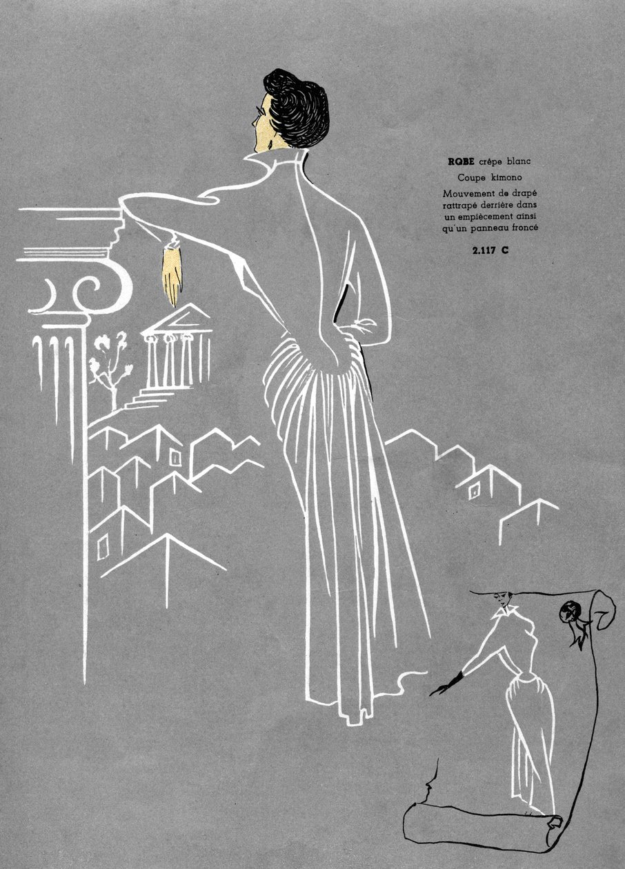 Francuska moda, biała sukienka z krepy. autorstwa Unknown artist