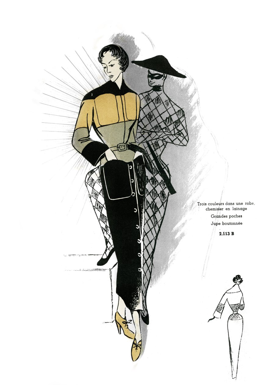 Francuska moda, wełniana sukienka koszulowa. autorstwa Unknown artist