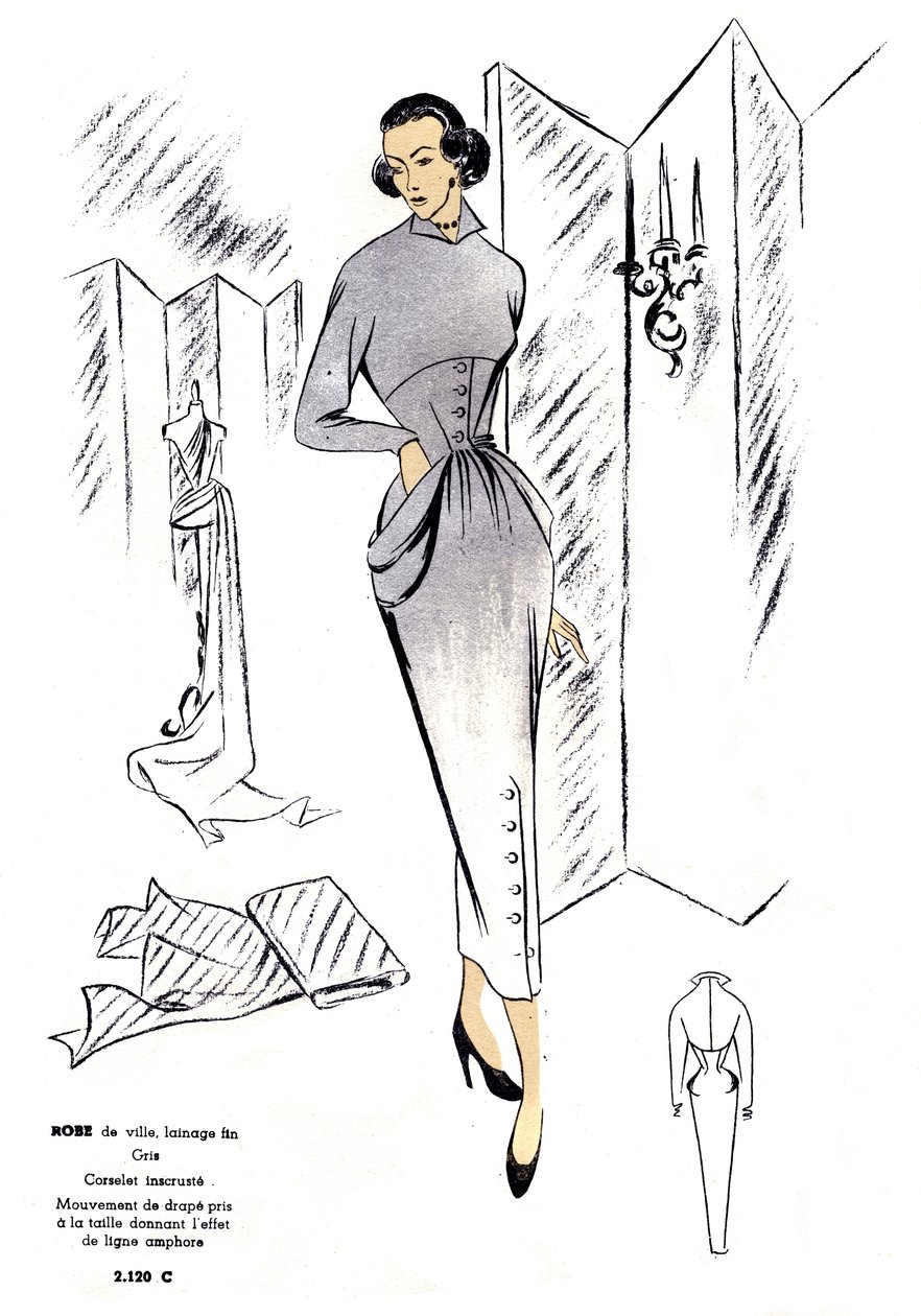 Francuska moda, wełniane sukienki miejskie. autorstwa Unknown artist