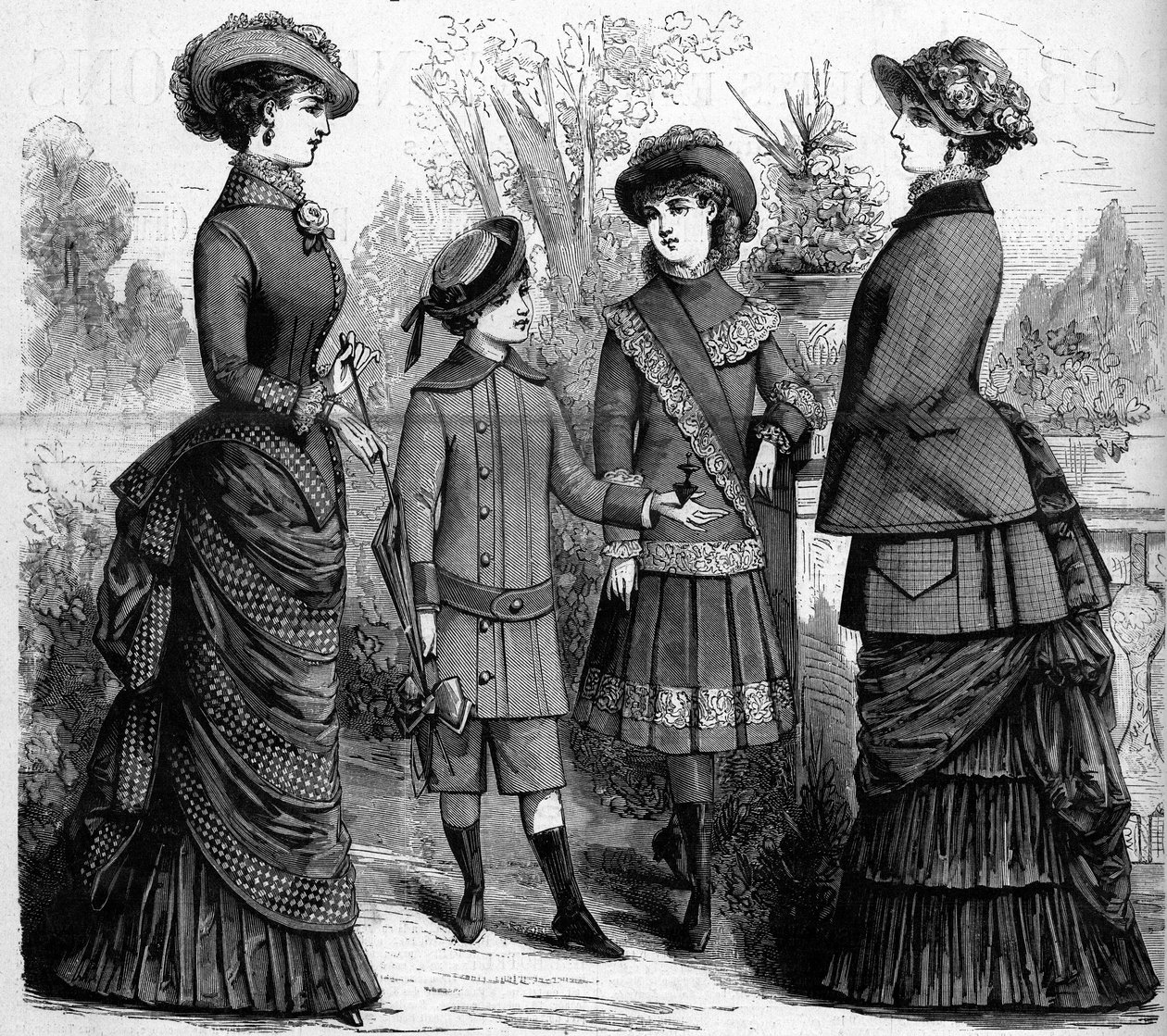Francuska moda kobieca i dziecięca w XIX wieku. Reklama z 1882 r. Grawer w „”The Illustrous World”” nr 1302 z 11 marca 1882 r. autorstwa Unknown artist