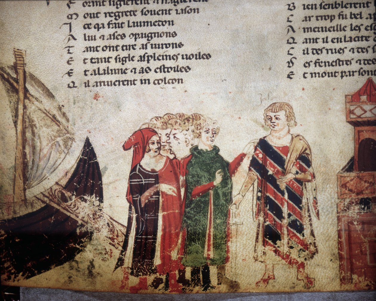 Francuski kupiec w Wenecji. Miniatura „Roman de Troy” autorstwa Benoit de Saint Maure. XIV-wieczna Biblioteca Marciana, Wenecja autorstwa Unknown artist