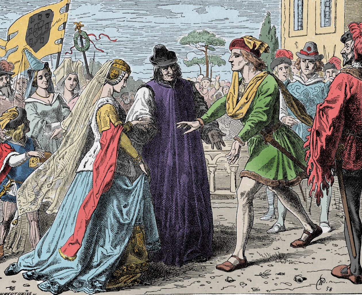 Przyjęcie Eleonory przez Fryderyka - Fryderyk III (Fryderyk V Habsburg) (1415-1493), cesarz rzymski otrzymuje Alienora Portugalii (1434-1467) autorstwa Unknown artist