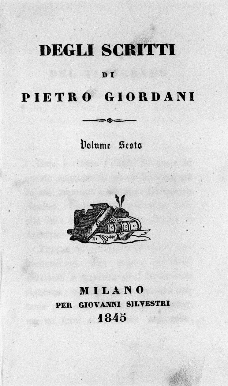 Frontyspicjum "" Pism "" (Pisma) włoskiego pisarza Pietro Giordaniego (1774-1848) 1845 autorstwa Unknown artist