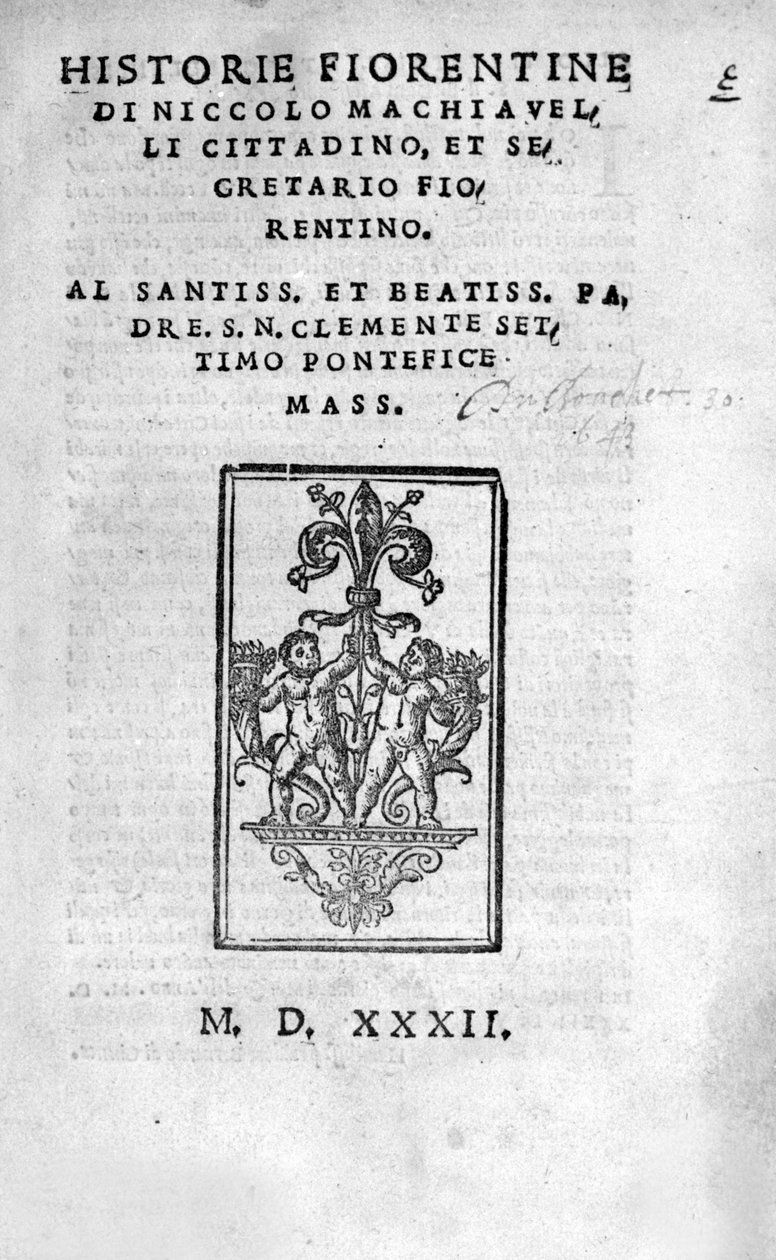 Frontyspekcja „” Historie Fiorentine autorstwa Niccolo (by Bernardo dei) Machiavelli (Nicolas Machiavel) autorstwa Unknown artist