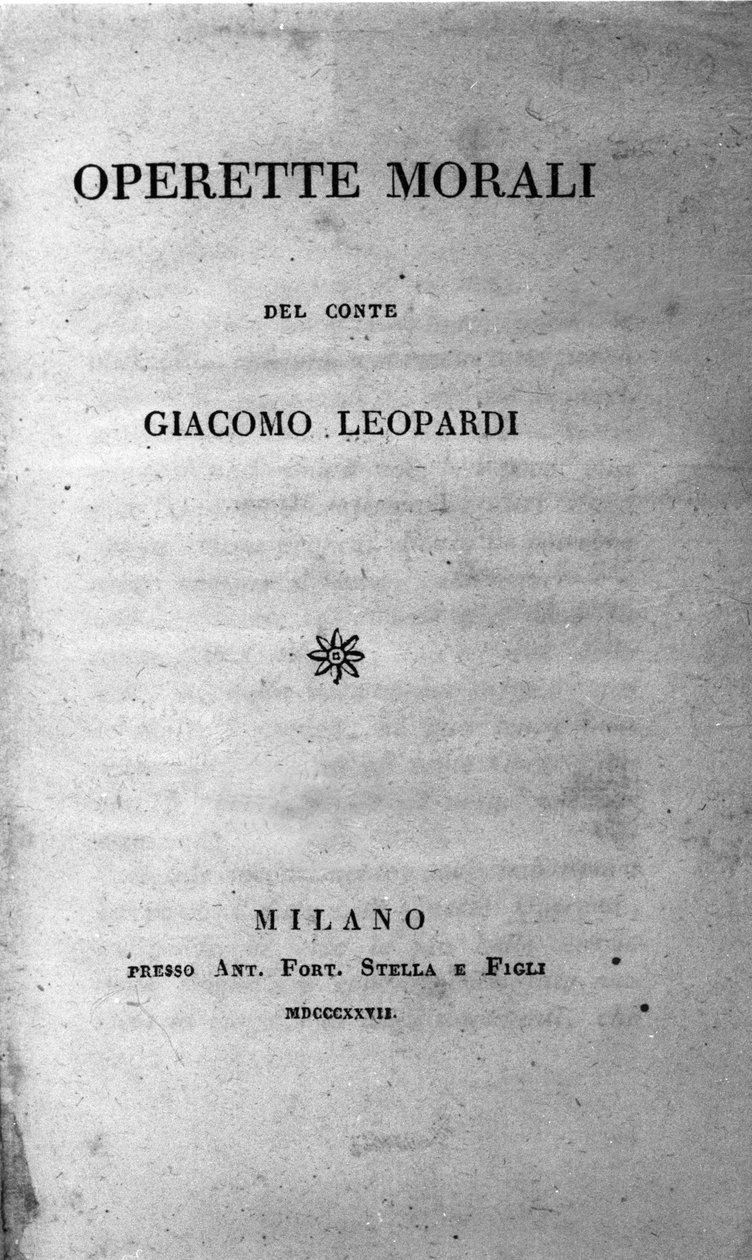 Frontyspicjum „Operette morali” (Małe dzieła obyczajowe) włoskiego poety Giacomo Leopardiego (1798 - 1837) 1827 autorstwa Unknown artist