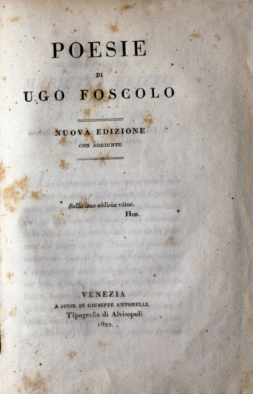 Frontyspicjum „Poezji” włoskiego poety i dramaturga Ugo Foscolo (1778-1827) 1822 autorstwa Unknown artist