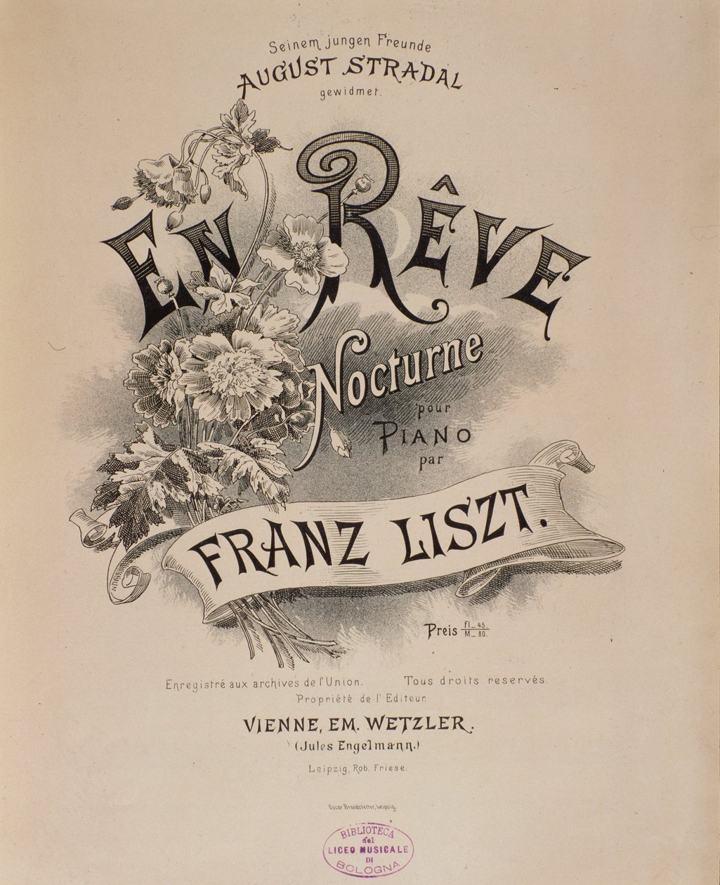 Frontyspicjum partytury „En reve” Franza Liszta (1811-1886) Bolonia z XIX wieku, miejskie muzeum muzyczne autorstwa Unknown artist