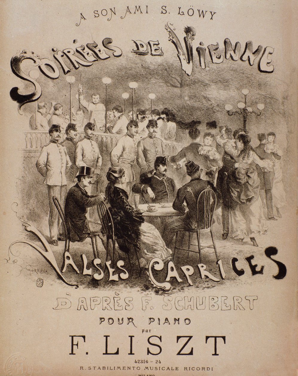 Frontyspis partytury Soirees de Vienne, Kaprysy Walce na fortepian Liszta (XIX w.) autorstwa Unknown artist