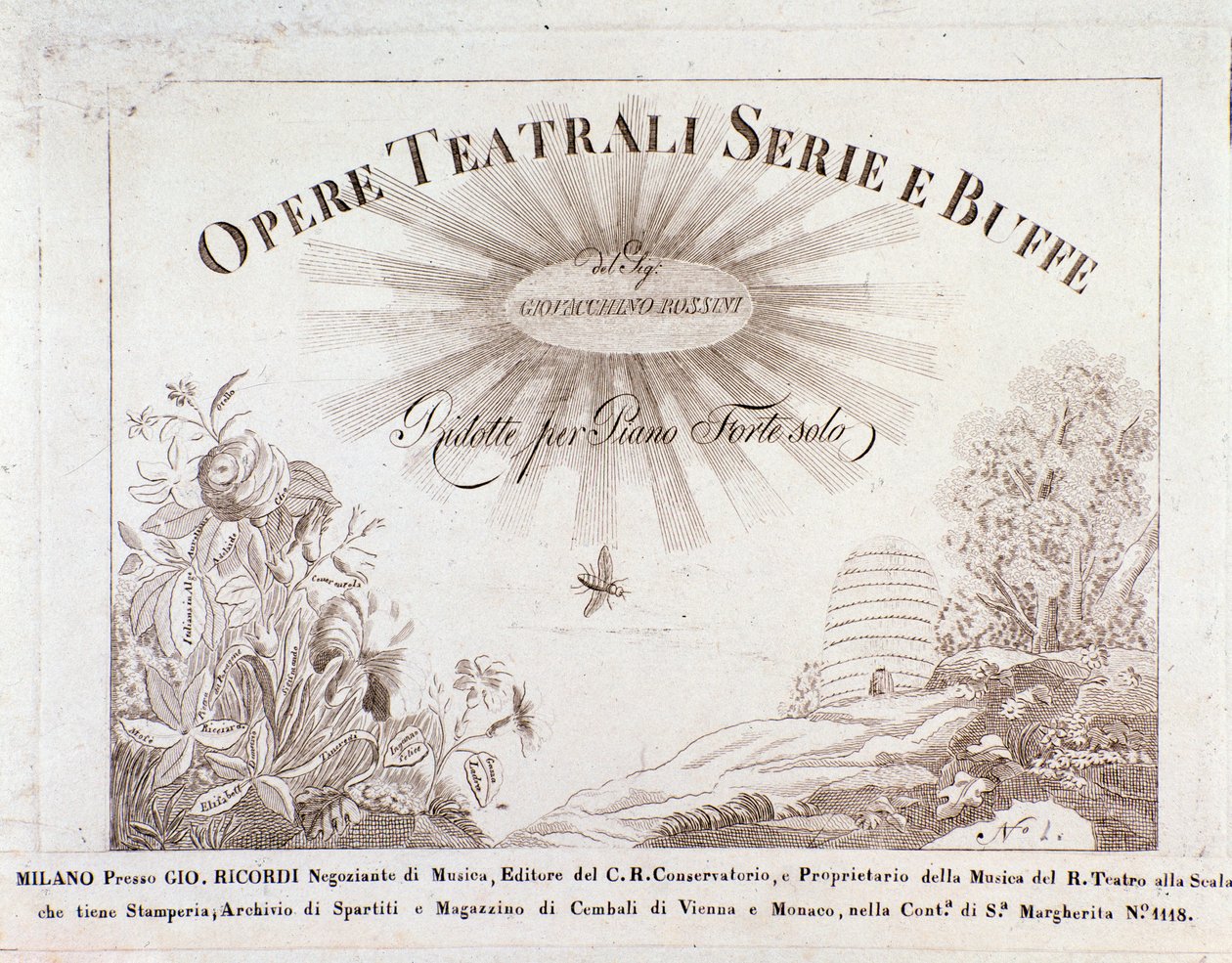 Frontyspis na nuty serii utworów teatralnych i buffe Gioacchino Rossiniego autorstwa Unknown artist