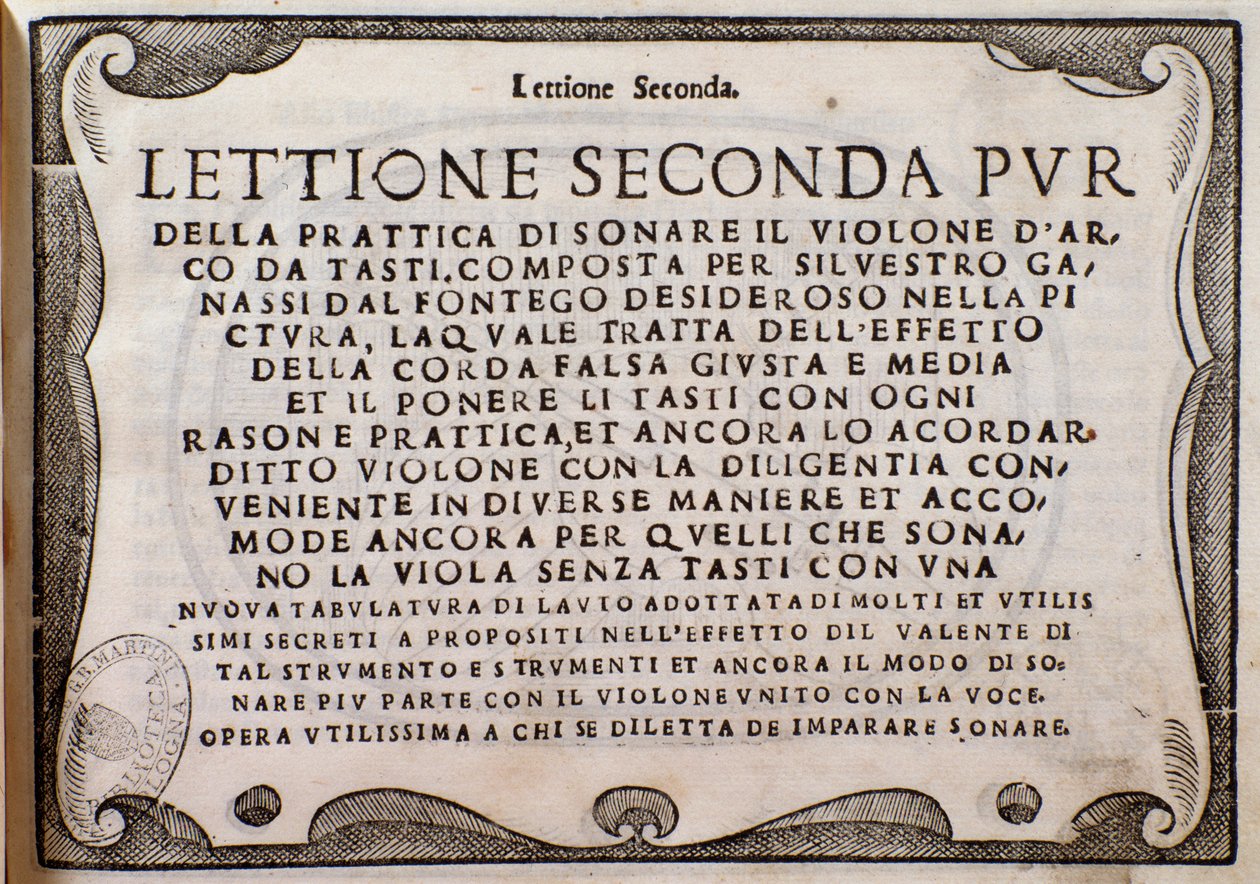 Frontyspis Second Lettione autorstwa Silvestro Ganassi z Fontego autorstwa Unknown artist