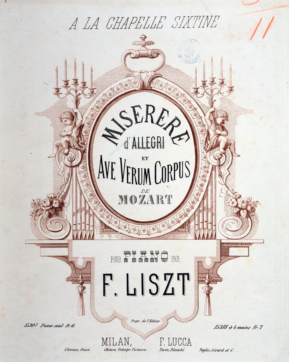 Frontyspis Miserere Allegriego i Ave verum corpus Mozarta w transkrypcji Liszta na fortepian (1865) autorstwa Unknown artist