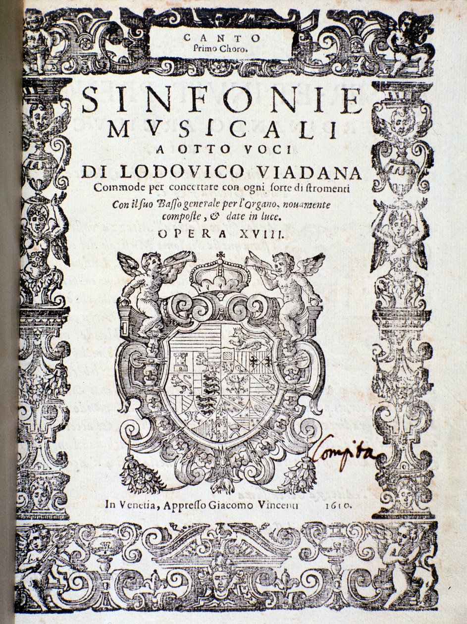 Frontyspis partytury muzycznej Symfonii Ludovico Viadana autorstwa Unknown artist