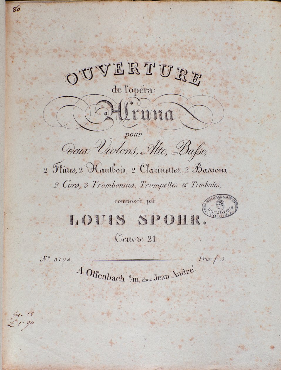 Frontyspis partytury uwertury „Alruna” Louisa Spohr autorstwa Unknown artist