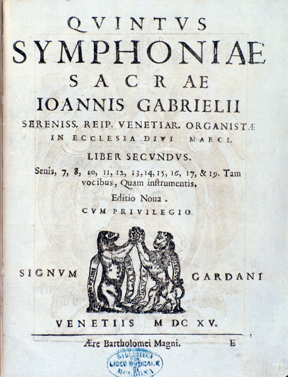 Frontyspis drugiej księgi Sacrae symphoniae autorstwa Giovanniego Gabrieli autorstwa Unknown artist