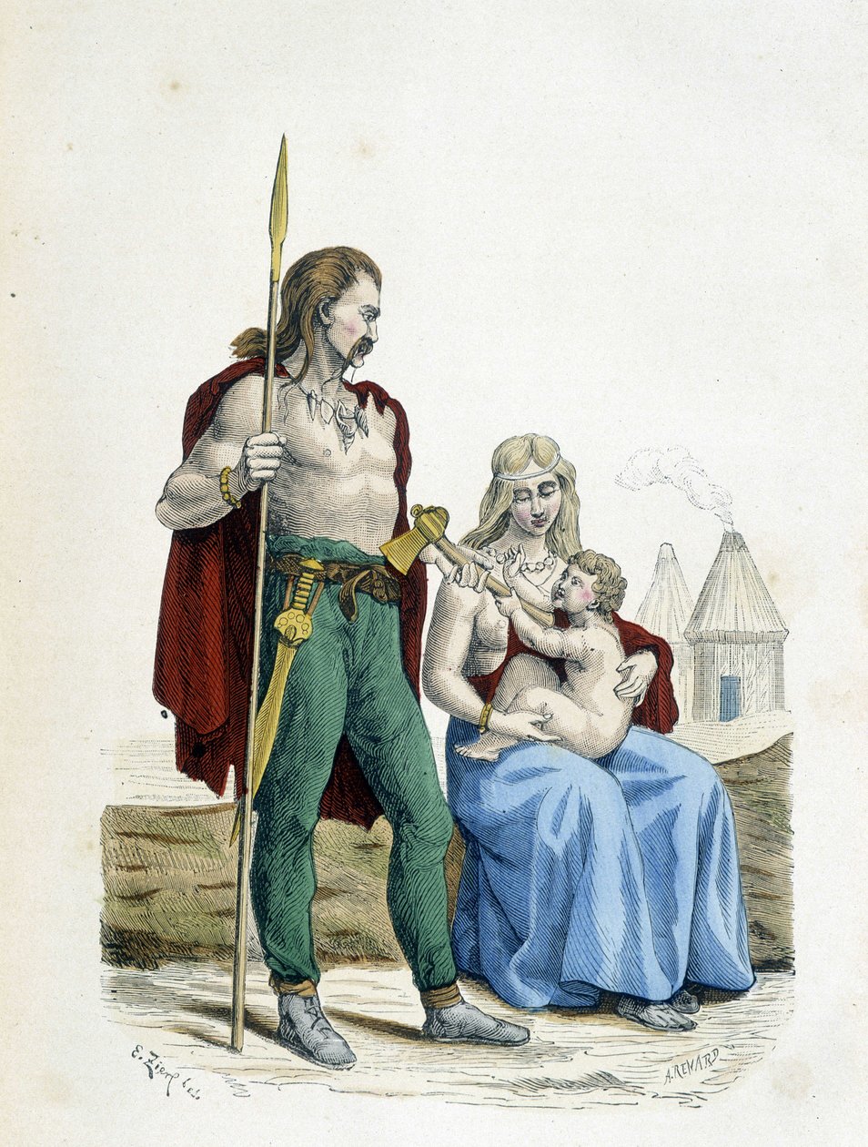 Rodzina galijska z czasów prymitywnych - w „Kostiumach Paryża przez wieki”” autorstwa Unknown artist