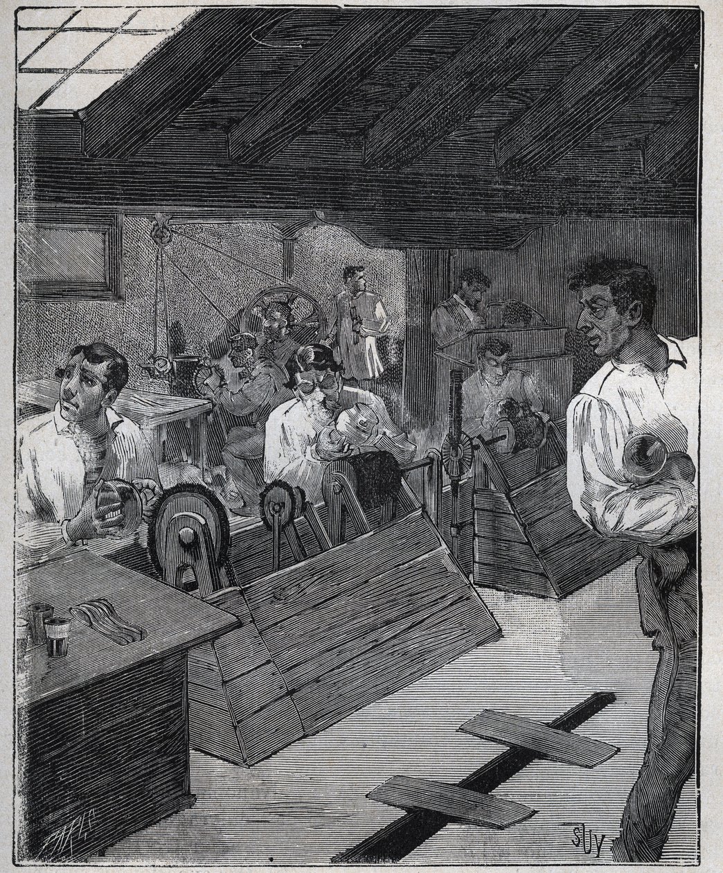 Złocenie galwaniczne: skrobak-boessa ze złotych klejnotów ze skrobakiem-boessą. Grawer z 1885 roku w „Les arts et metiers illustres” Adolphe BITARD. autorstwa Unknown artist