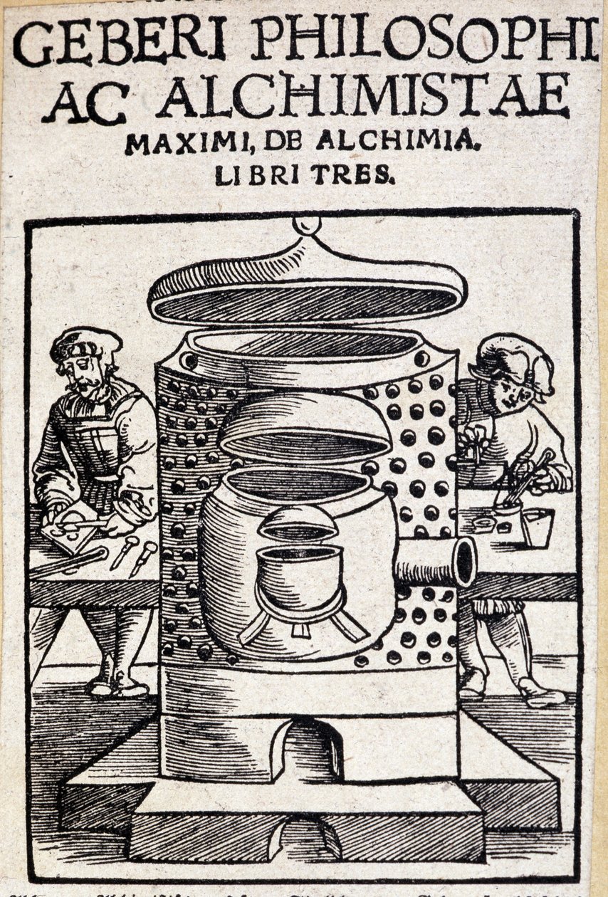 Geberi philosophi ac alchimistae Strona tytułowa umowy alchemicznej. Geber (v721-v815), arabski alchemik autorstwa Unknown artist