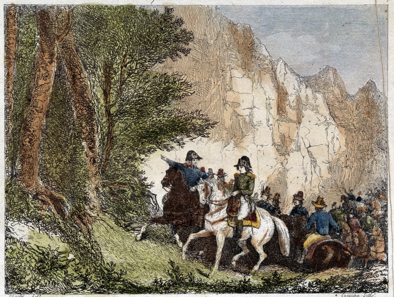 Generał Bonaparte (Napoleon I) i Pascal (Pasquale) Paoli (1725 - 1807), patriota korsykański. Grawerowanie XIX wieku autorstwa Unknown artist