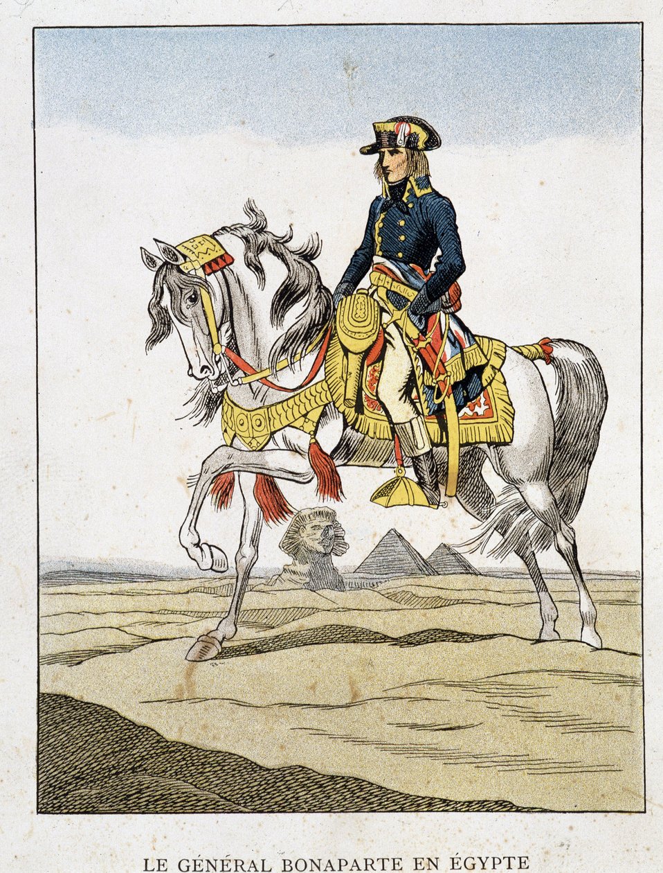 Generał Bonaparte w Egipcie, portret jadący przed piramidami i sfinksem. autorstwa Unknown artist