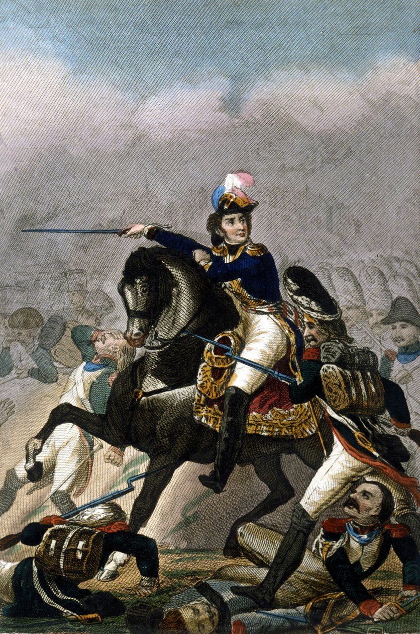 Generał Jean Lannes, książę Montebello (1769-1809) w bitwie pod Essling (21 - 22 maja 1809) Grawerowanie XIX wieku. . Mediolan autorstwa Unknown artist