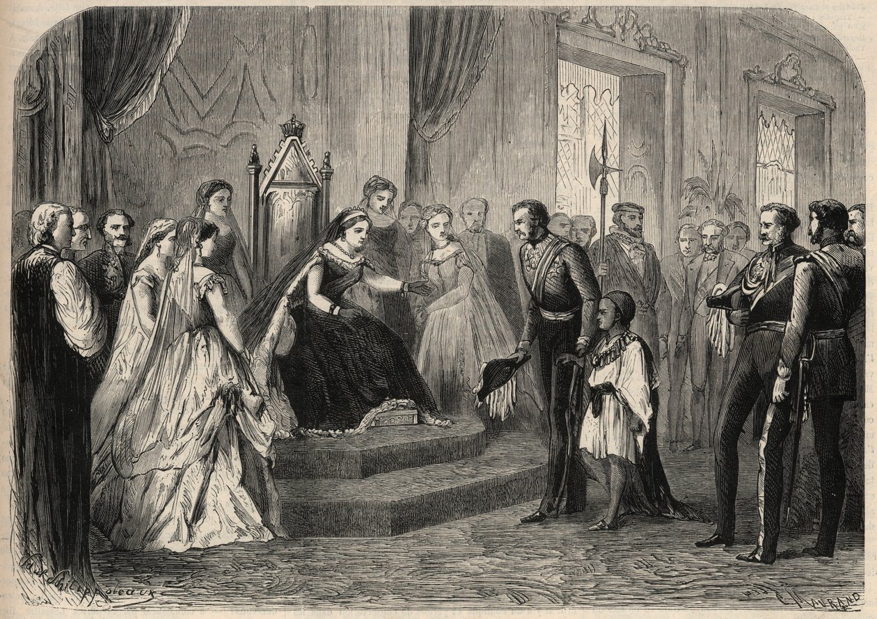 Generał Robert Cornelis (Cornelius) Napier (1810-1890) przedstawił królowej Wiktorii Iere (1861-1879) Leula Alemayehou Tewodrosa (1861-1879), syna etiopskiego negusa Theodorosa II (Tewodrosa). Grawer w „Prześwietnym Wszechświecie” autorstwa Unknown artist