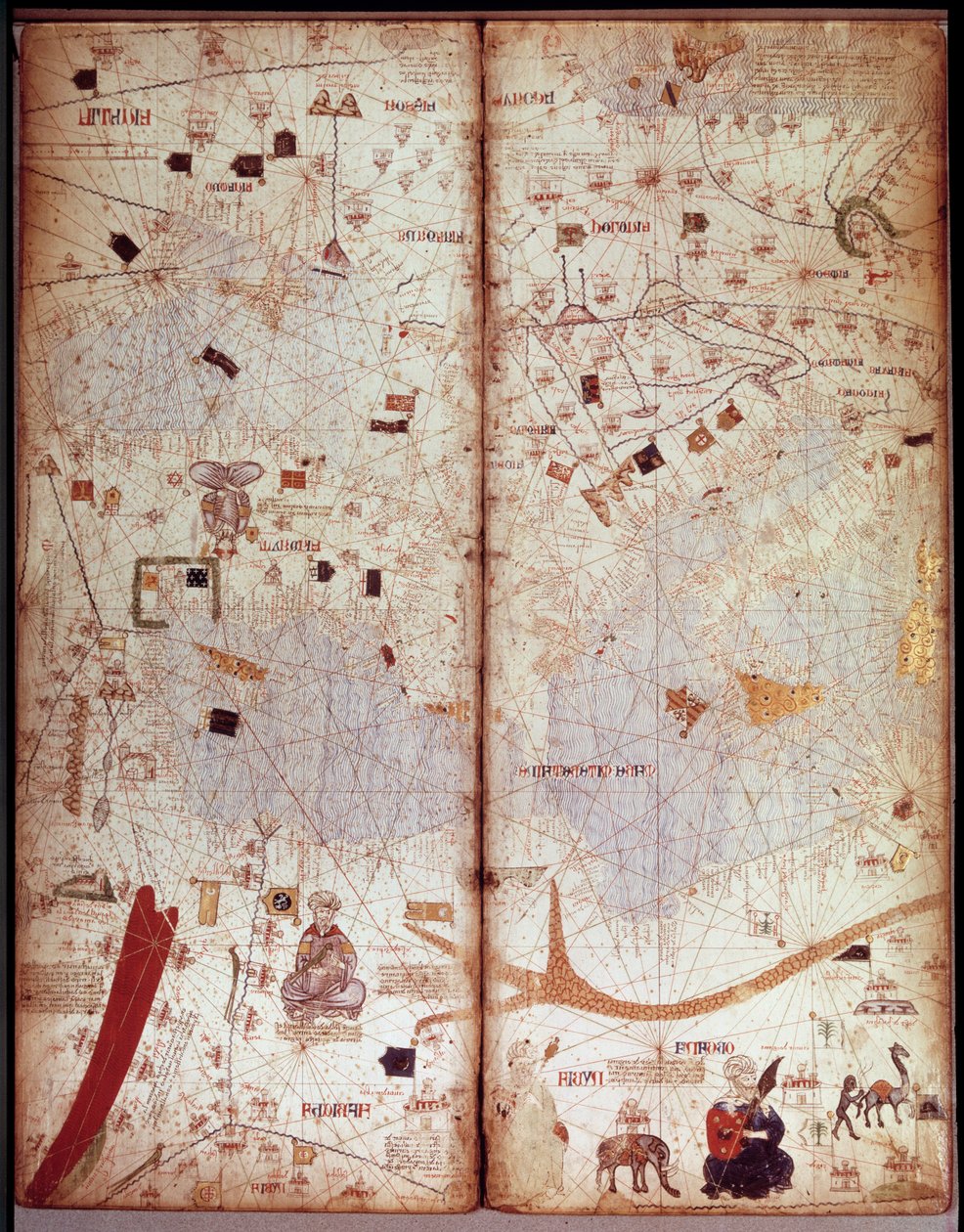 Mapa geograficzna Morza Śródziemnego. Atlas kataloński (mapa katalońska) (Hiszpania). Rękopis z 1375 r. (Folio 4) autorstwa Abrahama Cresquesa. BN, Paryż autorstwa Unknown artist
