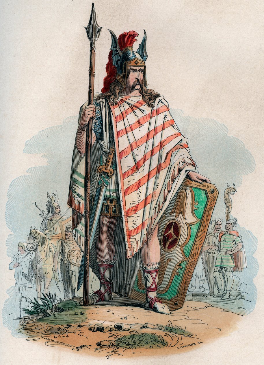 Wódz Germain (niemieccy barbarzyńcy). Rycina z 1868 r. w „Histoire de Belgique od czasów pierwotnych do końca panowania Leopolda I”” autorstwa Theodore