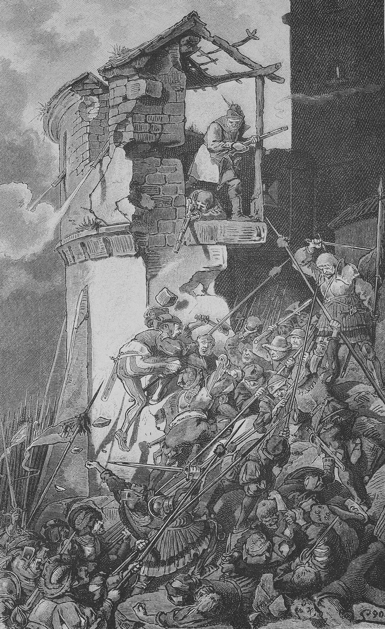 Niemiecka wojna chłopska (1524-1526): Dewastacja Murrhardt, małego miasteczka w Rems-Murr-Kreis, około 40 km na północny wschód od Stuttgartu, w sercu Lasu Szwabskiego autorstwa Unknown artist
