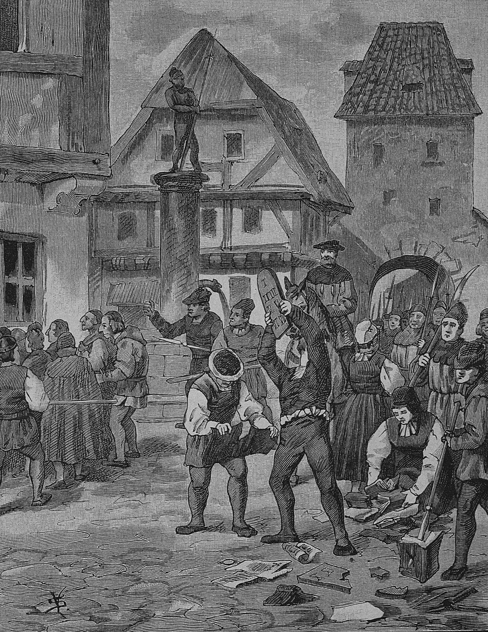 Niemiecka wojna chłopska (1524-1526): Rolnicy w Berken źle traktują Żydów autorstwa Unknown artist