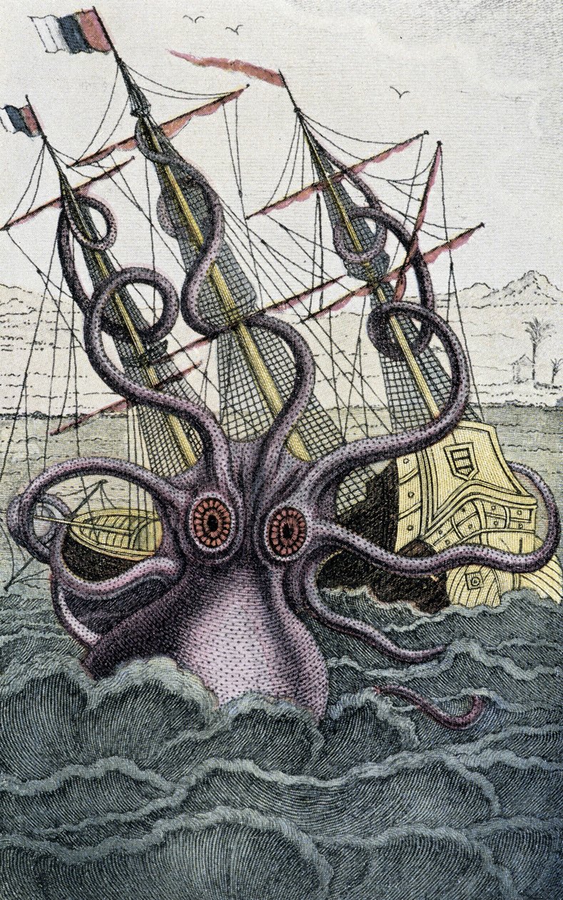 Ośmiornica olbrzymia (Kraken) atakująca statek - z Denys-Montfort w „Histoire naturelle des mollusques” w Paryżu autorstwa Unknown artist